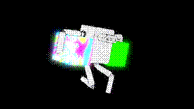 A dithered, low-res animated GIF of the main character in my upcoming short animation.