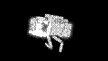 A dithered, low-res image of the main character in my upcoming short animation.